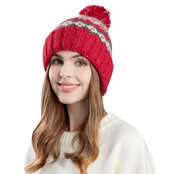 Diufon Women's Plush Warm Hat Ladies Winter Windproof Vintage Pattern Knitted Wool Hats Fleece Lined Ski Cap