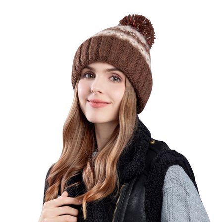 Diufon Women's Plush Warm Hat Ladies Winter Windproof Vintage Pattern Knitted Wool Hats Fleece Lined Ski Cap