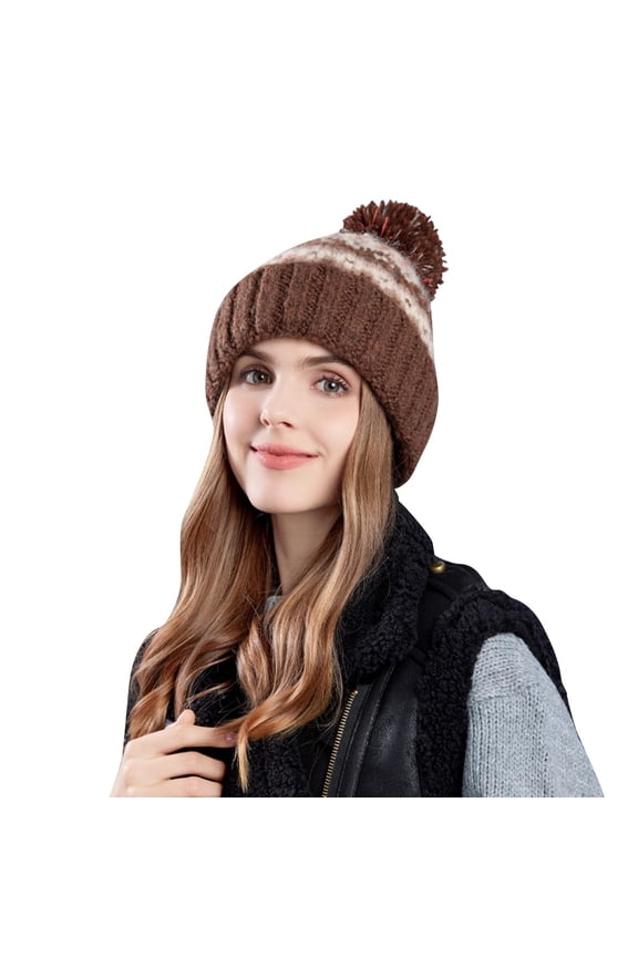 Women's Plush Warm Hat Ladies Winter Windproof Vintage Pattern Knitted Wool Hats Fleece Lined Ski Cap