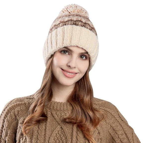 Diufon Women's Plush Warm Hat Ladies Winter Windproof Vintage Pattern Knitted Wool Hats Fleece Lined Ski Cap