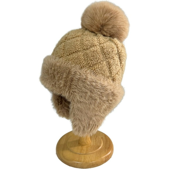 Diufon Women's Plush Warm Hat Winter Windproof Knitted Wool Hats for Ladies Fleece Lined Outdoor Ski Cap