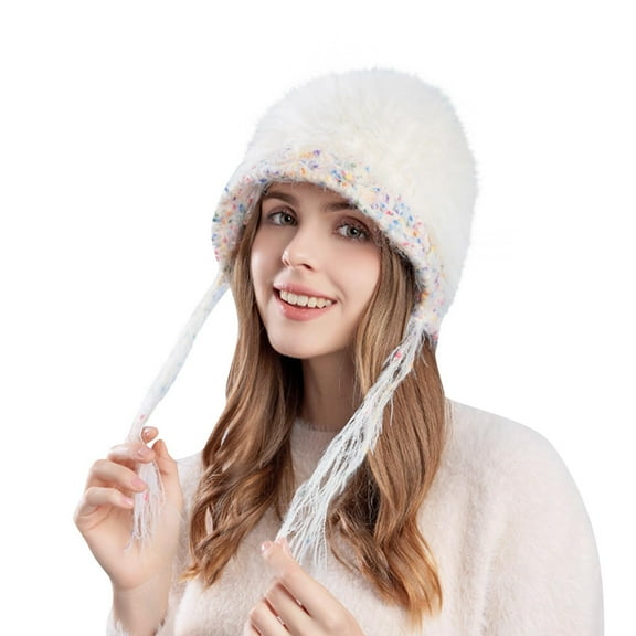 Diufon Women's Plush Warm Hat Winter Windproof Knitted Wool Hats for Ladies Fleece Lined Outdoor Ski Cap