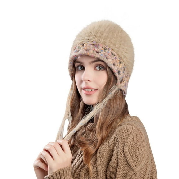 Diufon Women's Plush Warm Hat Winter Windproof Knitted Wool Hats for Ladies Fleece Lined Outdoor Ski Cap