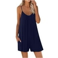 thumbnail image 1 of Diufon Women's Romper Summer Knit Cotton Short Jumpsuit with Pockets Spaghetti Strap Sleeveless Overalls, 1 of 6