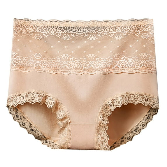 Diufon Women's Seamless Lace Panties Cotton High Waisted Full Coverage Hipster Underwear Soft Breathable Briefs