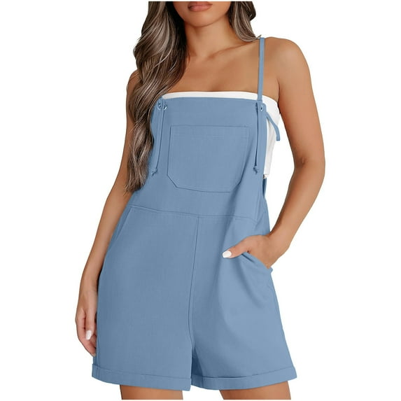 Diufon Women's Short Playsuit Sleeveless Adjustable Spaghetti Strap Rompers Pockets Solid Color Jumpsuit