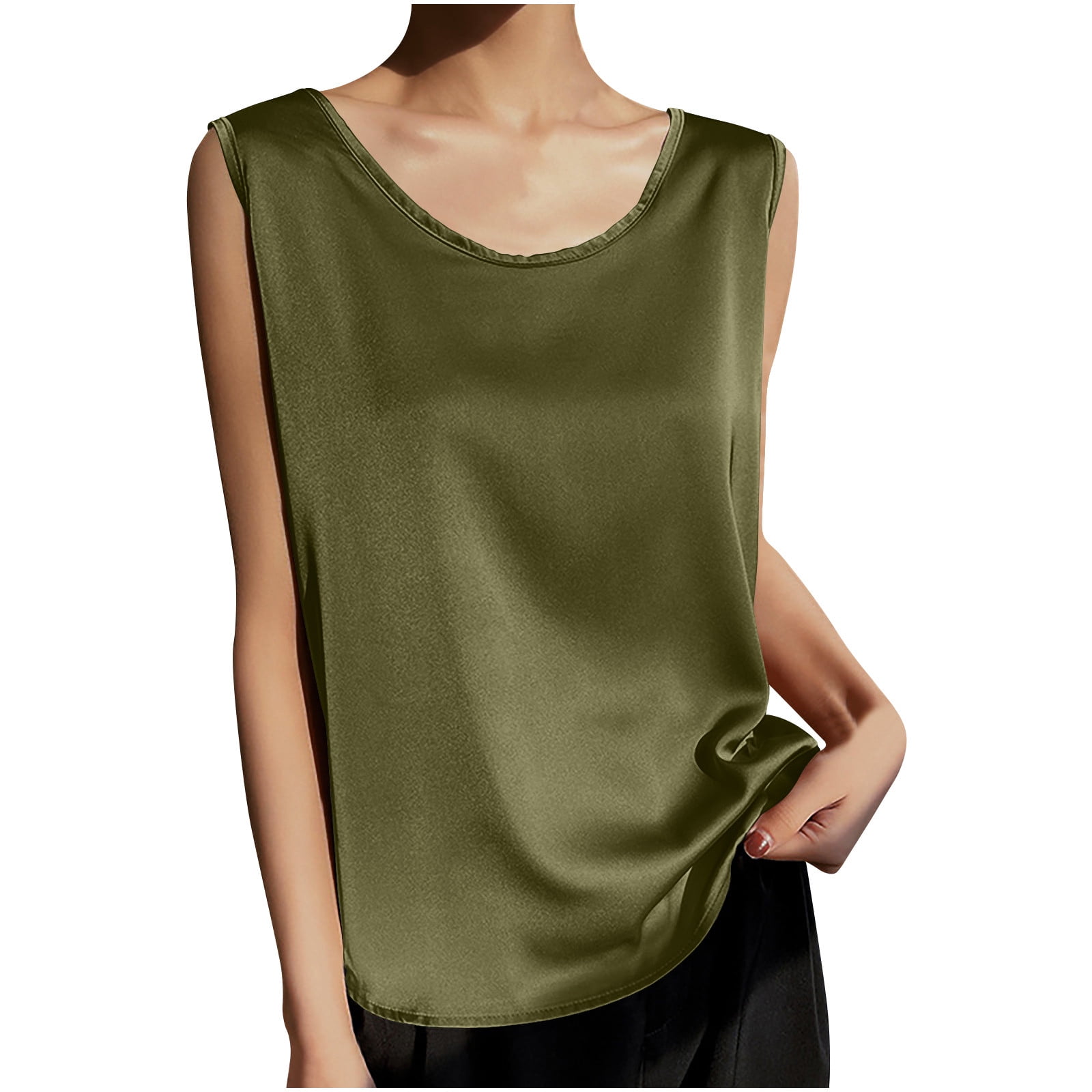 Diufon Women's Sleeveless Tops Spring Summer Stain Crewneck Shirts ...