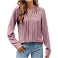 thumbnail image 1 of Diufon Women's Solid Color Tunics Long Sleeve V Neck Blouses Tops Trendy Pleated Shirts, 1 of 7
