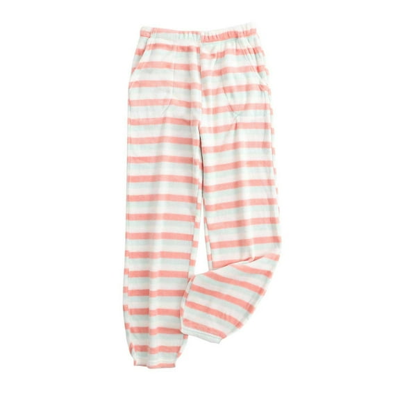 Diufon Women's Striped Pajama Pants Fall Winter Elastic Waist Plush Warm Pant Casual Home Trousers with Pockets