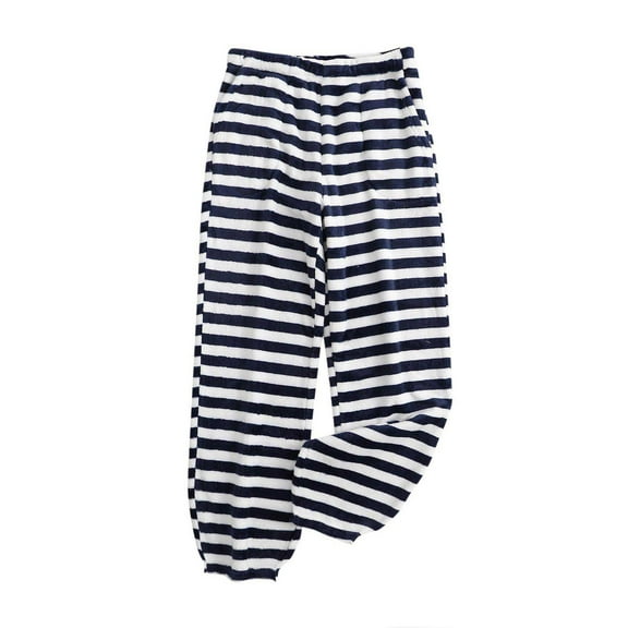 Diufon Women's Striped Pajama Pants Fall Winter Elastic Waist Plush Warm Pant Casual Home Trousers with Pockets