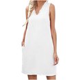 thumbnail image 1 of Diufon Women's Summer Casual Dresses Solid Color Dress Ruffle V Neck Sleeveless Mini Dress with Pockets, 1 of 7