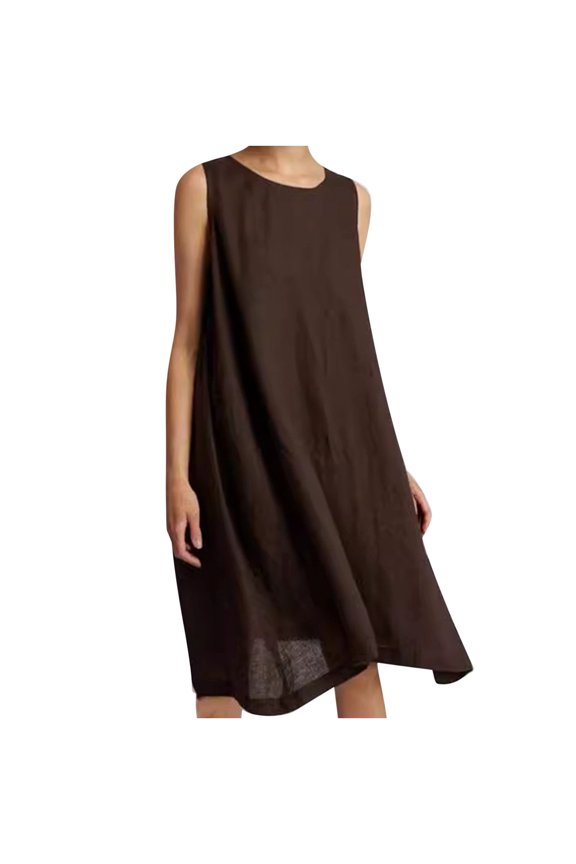 Women's Summer Dresses Solid Color Lightweight Dresses Round Neck Sleeveless Dresses