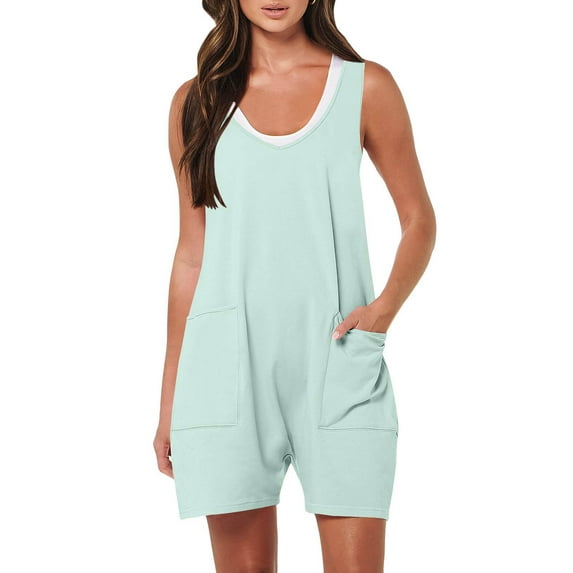 Diufon Women's Summer Shorts Romper Casual Fashion Sleeveless V Neck Tanks Solid Color Jumpsuits with Pockets