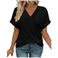 thumbnail image 1 of Diufon Women's Summer Tops Casual Plus Size Short Sleeve V Neck Tunic Shirts Spring Trendy Loose Basic Crop Top, 1 of 8