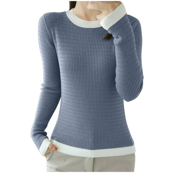 Diufon Women's Sweaters Fall Winter Warm Long Sleeve Crewneck Slim Knitwear Soft Casual Thin Knitted Pullovers