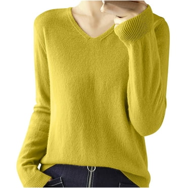 Diufon Women's Sweaters Fall Winter Warm Long Sleeve V Neck Knitwear Soft Thin Solid Color Pullover Sweater