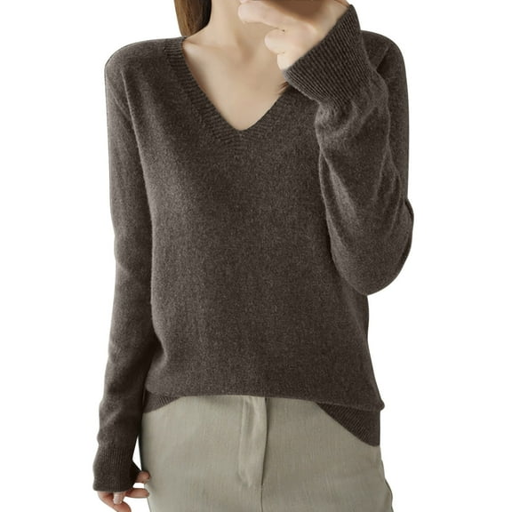 Diufon Women's Sweaters Fall Winter Warm Long Sleeve V Neck Knitwear Soft Thin Solid Color Pullover Sweater