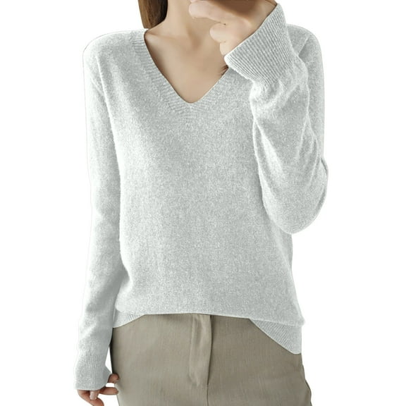 Diufon Women's Sweaters Fall Winter Warm Long Sleeve V Neck Knitwear Soft Thin Solid Color Pullover Sweater