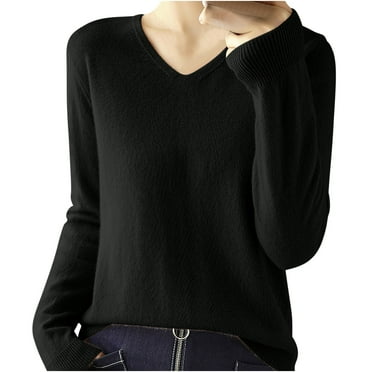 Diufon Women's Sweaters Fall Winter Warm Long Sleeve V Neck Knitwear Soft Thin Solid Color Pullover Sweater