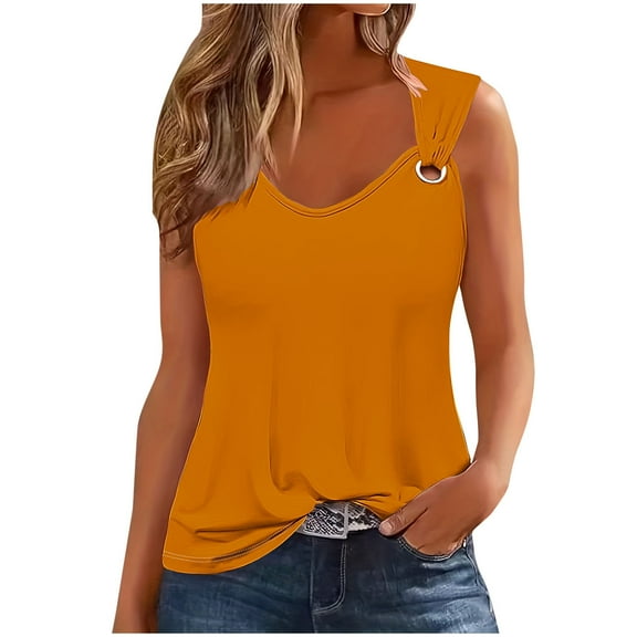 Diufon Women's Tank Tops Casual Sleeveless V Neck Loose Shirts Summer Solid Color Basic Tees Blouse