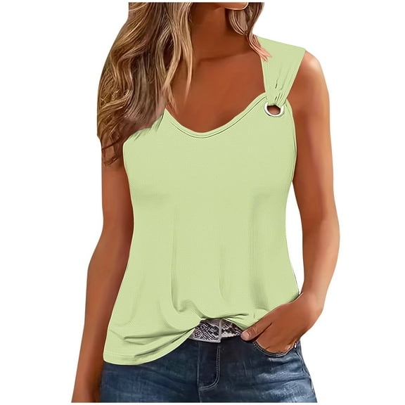Diufon Women's Tank Tops Casual Sleeveless V Neck Loose Shirts Summer Solid Color Basic Tees Blouse