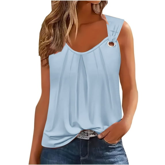 Diufon Women's Tank Tops Casual Sleeveless V Neck Loose Shirts Summer Solid Color Basic Tees Blouse