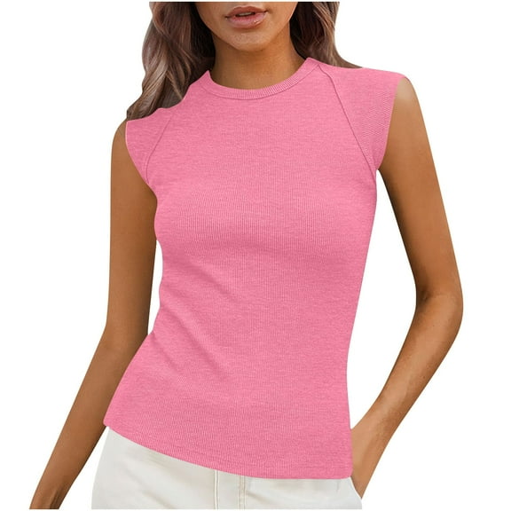 Diufon Women's Tank Tops Knitted Summer Sleeveless Solid Color Tunic Crewneck Shirts Casual Loose Blouses