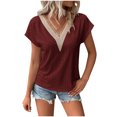 thumbnail image 1 of Diufon Women's Tops Casual Short Sleeve Lace Cut-outs V Neck Shirts Summer Loose Solid Color Basic Blouses, 1 of 7