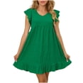 thumbnail image 1 of Diufon Women's Trendy Dresses V Neck Ruffle Sleeveless Dress High Waist Solid Color Pleated Short Dress, 1 of 7