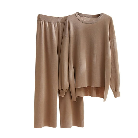 Diufon Women's Two Piece Outfits Lounge Matching Sets Pullover Wide Leg Pants Solid Color Sets