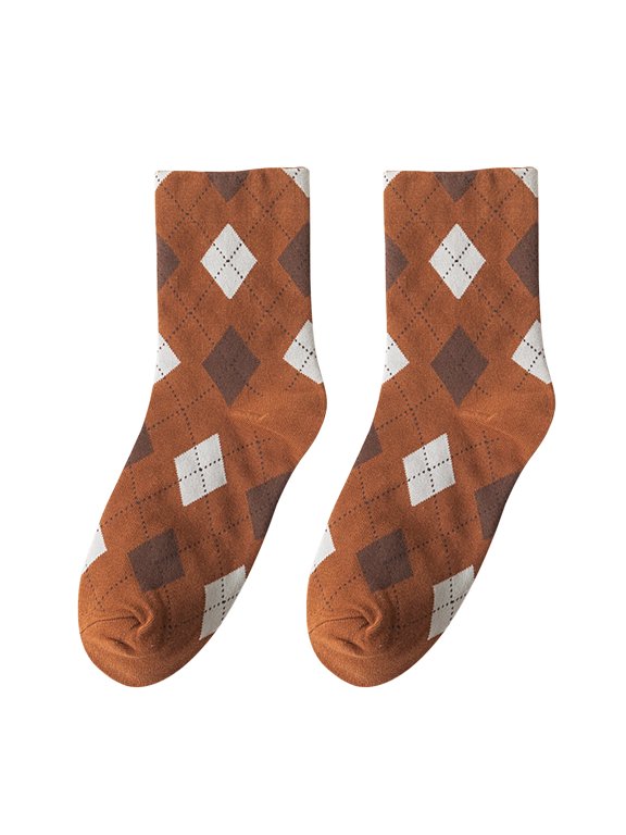 Women's Vintage Crew Socks Cotton Plaid Pattern Print Middle Tube Socks Soft Lightweight Home Socks
