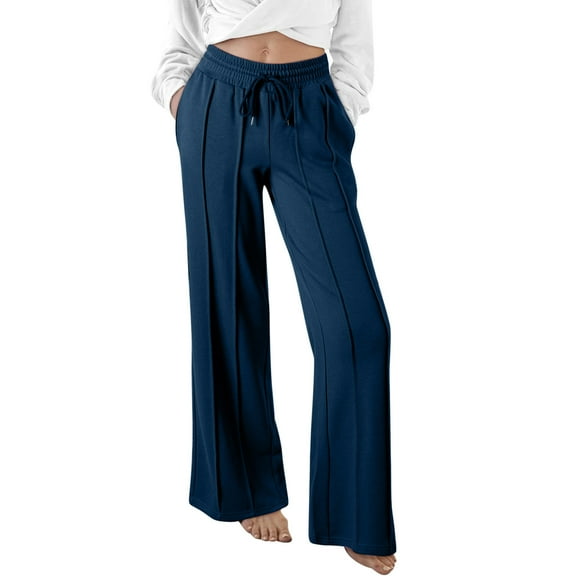 Diufon Women's Wide Leg Pants Trendy Loose Elastic High Waist Drawstring Sport Pant Soft Comfortable Trousers