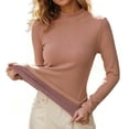 thumbnail image 1 of Diufon Mock Neck Tops for Women Long Sleeve Fleece Lined Thickened Warm Pullover Fall Winter Slim Fitted Layering Blouse, 1 of 8
