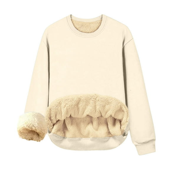 Diufon Women's Winter Fleece Lined Tops Fall Winter Long Sleeve Thickened Warm Crewneck Pullover Sweatshirt