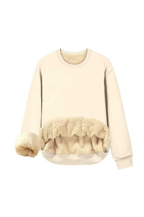 Women's Winter Fleece Lined Tops Fall Winter Long Sleeve Thickened Warm Crewneck Pullover Sweatshirt