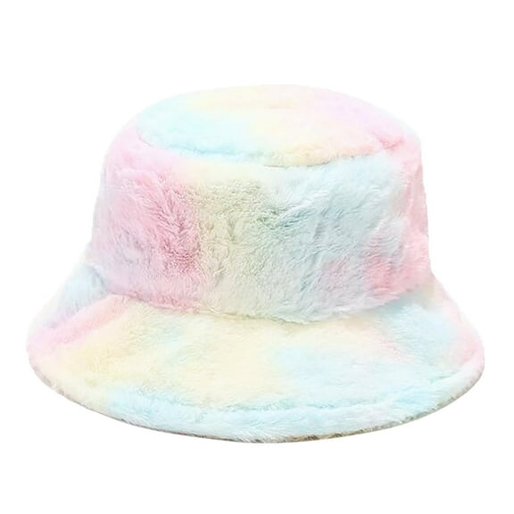 Diufon Women's Winter Warm Bucket Hat Ladies Plush Thickened Colorful Wool Hats Outdoor Fisherman Cap