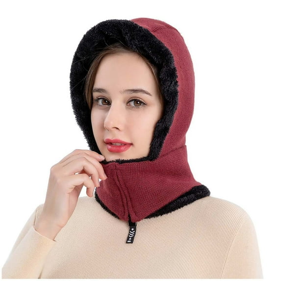 Diufon Women's Winter Warm Hats Ear Flaps Fleece Lined Beanie Caps Zipper Scarf Cycling Ski Hat 2 in 1 Cap