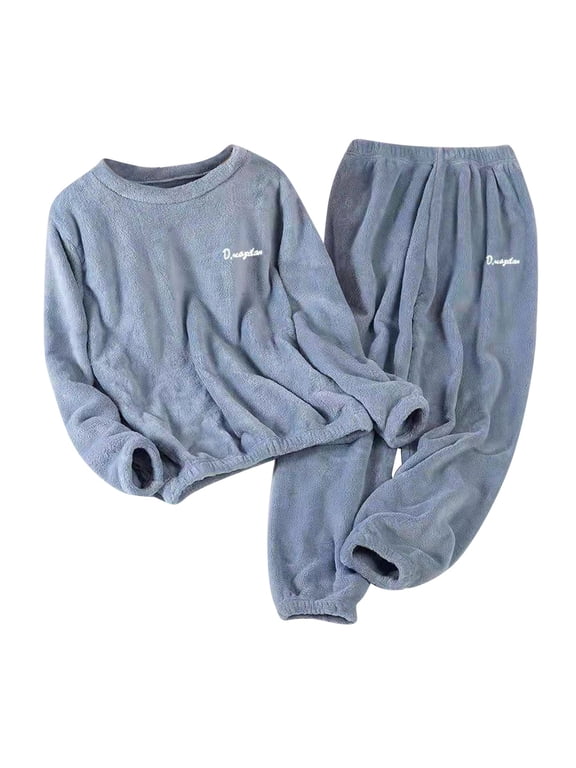 Women's Winter Warm Pajama Sets Fuzzy Flannel Pullover Top and Pants Home Sleepwear Casual Suits
