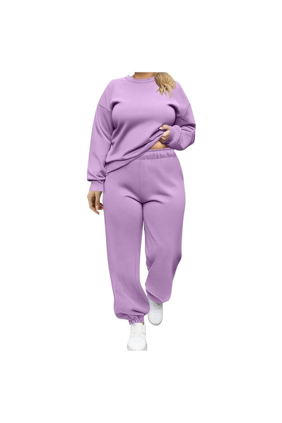 Womens 2 Piece Outfits Plus Size Long Sleeve Pullover Matching Sweatpants Tracksuit Sweatsuits Sets