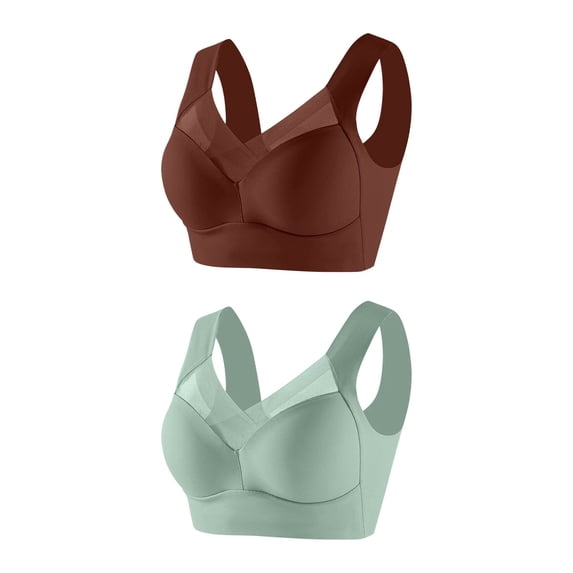 Diufon Womens 2PCS Gym Bras No Underwire Wide Strap Bras Solid Color Full Coverage Breathable Bras