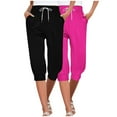 thumbnail image 1 of Diufon Womens 2pc Capris Pants Elastic Waist Drawstring Pants Summer Solid Color Pants with Pockets, 1 of 7