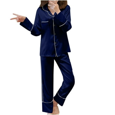 Diufon Womens 2pc Pjs Sets Lapel Button Long Sleeve Shirts Solid Color Loungewear Pants Sets