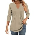 thumbnail image 1 of Diufon Womens 3/4 Sleeve Tops Business Casual Blouses V Neck Pleated Shirts Solid Color Dressy Tunic Tops, 1 of 7