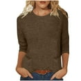 thumbnail image 1 of Diufon Womens 3/4 Sleeve Tops Round Neck Cute Pullover Tops Solid Color Casual Basic Tunic Blouses with Pockets, 1 of 5
