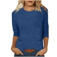 thumbnail image 1 of Diufon Womens 3/4 Sleeve Tops Round Neck Cute Pullover Tops Solid Color Casual Basic Tunic Blouses with Pockets, 1 of 5