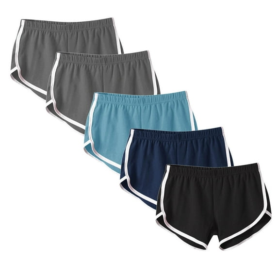 Diufon Womens 5PCS Yoga Shorts Plus Size Color Block Jogger Shorts Elastic Waist Athletic Shorts