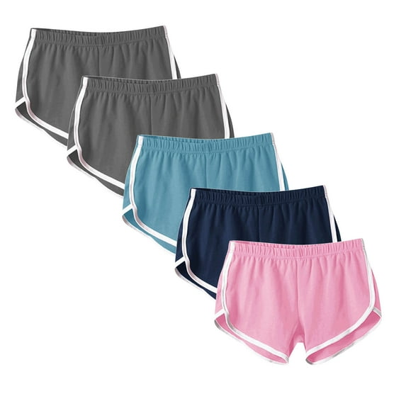 Diufon Womens 5PCS Yoga Shorts Plus Size Color Block Jogger Shorts Elastic Waist Athletic Shorts