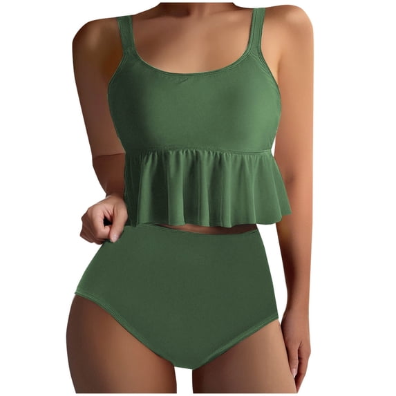 Diufon Womens Bikini Set with High Waisted Bottoms and Ruffled Hem Tops 2 Piece Swimsuit for Summer Beach