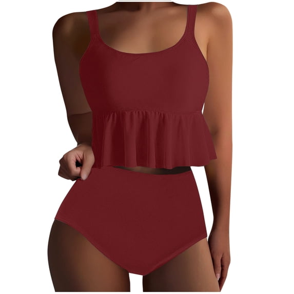 Diufon Womens Bikini Set with High Waisted Bottoms and Ruffled Hem Tops 2 Piece Swimsuit for Summer Beach