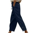 thumbnail image 1 of Diufon Womens Boho Pants Linen Palazzo Pants Summer Casual Wide Leg Drawstring Lace Trim Pants with Pockets, 1 of 8
